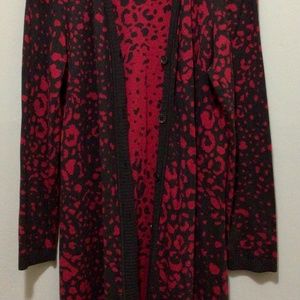 Peck & Peck Cardigan Sweater with animal red and black prints